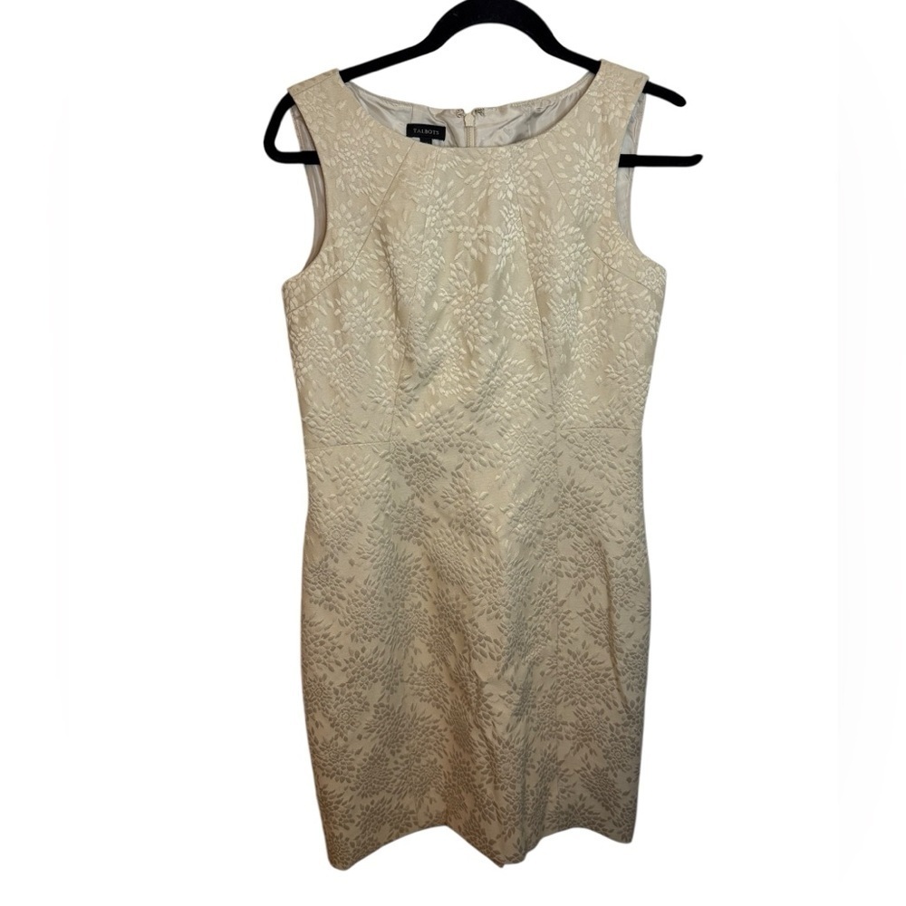 Talbots Tan Textured Floral Embroidered Sheath Dress